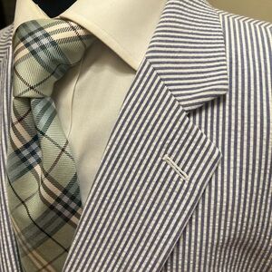 Alan Flusser Sport Coat Blazer Jacket Blue and White Striped Men 48R